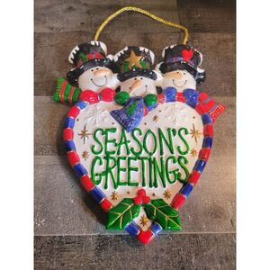 Ceramic season greetings sign Decor Xmas snowman mistletoe heart